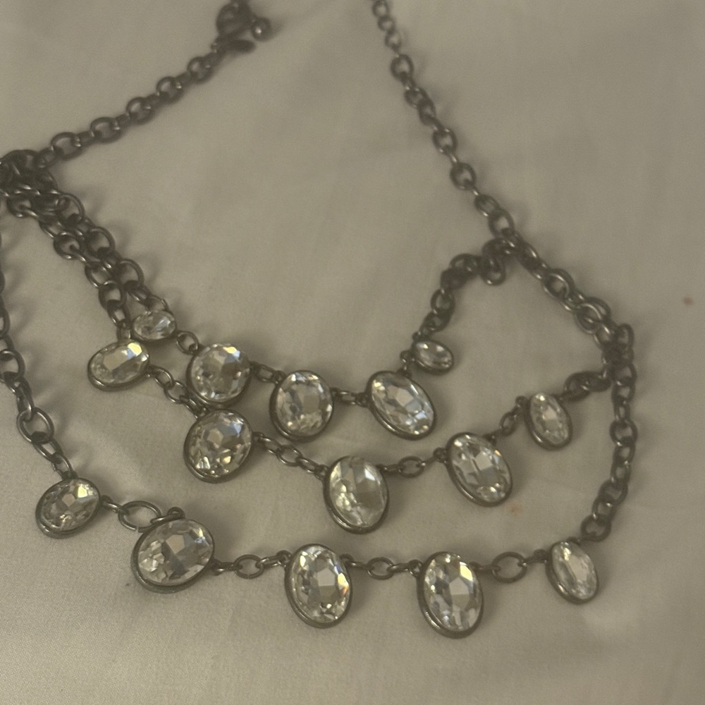 Chico's Dark Chain Necklace with Clear Stones